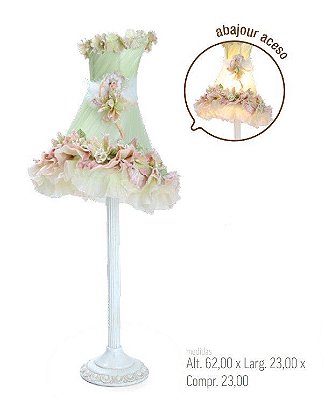Abajur Infantil com Pé de Resina e Cúpula Verde e Rosê com Fada 62x23cm - Coleção Mil Folhas - Ref 1820794 Cromus