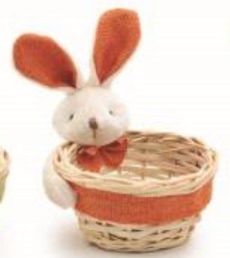 Cesta de Palha com Cabeça de Coelho Abraçado Laranja - Mini Cestas - Ref 1023415L Cromus