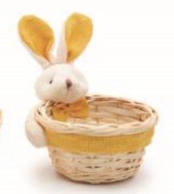 Cesta de Palha com Cabeça de Coelho Abraçado Amarelo - Mini Cestas - Ref 1023415 Cromus