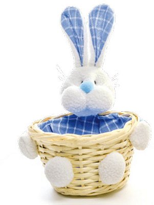 Cesta de Palha com Coelho Abraçado Xadrez Azul 17x14cm - Ref 1822826A Cromus