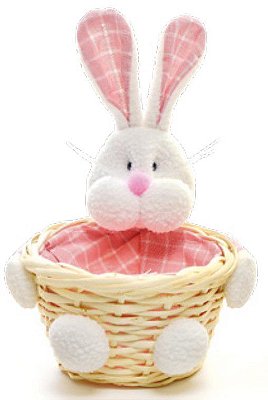 Cesta de Palha com Coelho Abraçado Xadrez Rosa 17x14cm - Ref 1822826R Cromus