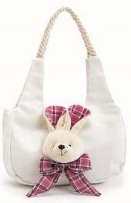 Bolsinha de Tecido com Alça Corda e Coelho Xadrez Lilas - Ref 1023212L Cromus