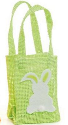 Bolsinha de Papel Trançado Verde com Aplique de Coelho Branco 22x8x8cm - Ref 1823305 Cromus