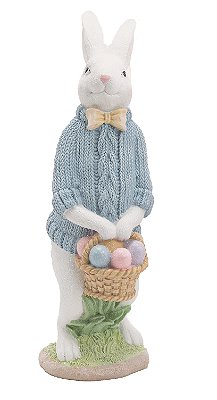 Coelho Decorativo de Resina em Pé com Ovo de Páscoa 27x8x11cm - Cute Family - Ref 1014821 Cromus