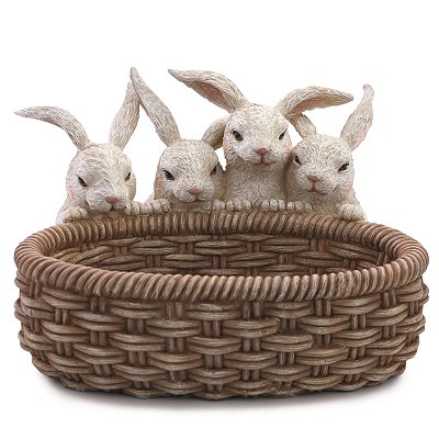 Cesta de Resina com Coelhos na Borda 21x28x27cm - Cute Family - Ref 1018383 Cromus