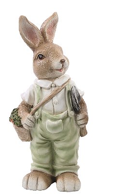 Coelho de Resina com Jardineira Verde e Bolsa 21.5x10x6cm - Coleção Ternura - Ref 1018822 Cromus