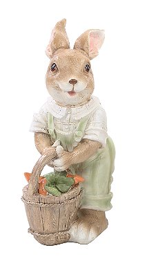 Coelho de Resina com Jardineira e Balde de Cenouras 20.5x9.5x11.5cm - Coleção Ternura - Ref 1018825 Cromus