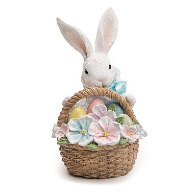 Coelha de Resina Segurando Cesta de Flores 25x20x15cm - Coleção Flower - Ref 1021334 Cromus