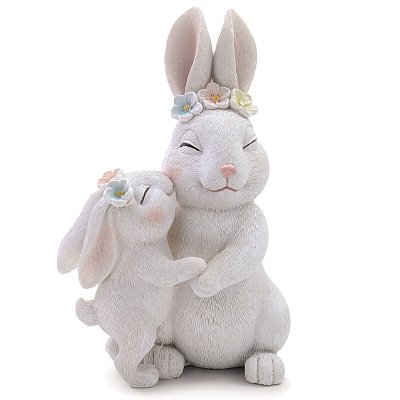 Coelha Decorativa de Resina com Filhote 16x10.5x7.5cm - Colecão Flower - Ref 1018375 Cromus