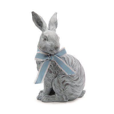 Coelho Decorativo de Resina Sentado com Laço No Pescoço 32x18x16cm - Blue Jeans - Ref 1014564 Cromus