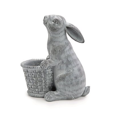 Coelho Decorativo de Resina Sentado com Cesto Cachepo 23x11x20cm - Blue Jeans - Ref 1014572 Cromus