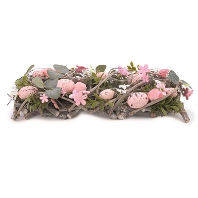 Centro de Mesa de Páscoa Porta Velas com Ovos, Flores e Galhos 36x8x17cm - Coleção Fondant - Ref 1015572 Cromus