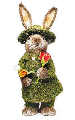 Coelha Crespinho de Palha com Vestido de Musgo Verde Escuro 65x25cm - Coleção MS&MRS Rabbit - Ref 1827301 Cromus