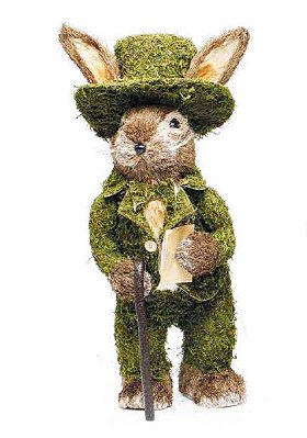 Coelho Crespinho de Palha com Roupa de Musgo Verde Escuro 65x25cm - Coleção MS&MRS Rabbit - Ref 1827301M Cromus