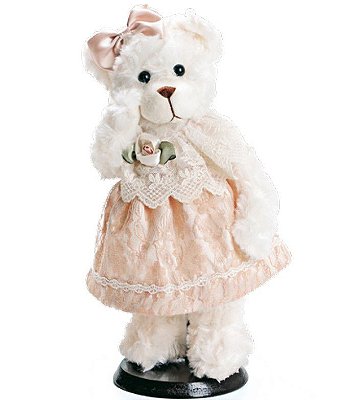 Ursa de Pelúcia Rígida em Pé com Vestido de Renda 28x14cm - Coleção Mil Folhas - Ref 1620338 Cromus