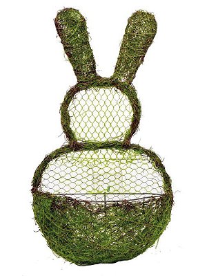 Coelho Decorativo de Metal e Musgo com Cesto na Frente 50x25x10cm - Coleção Rustic - Ref 1826159 Cromus