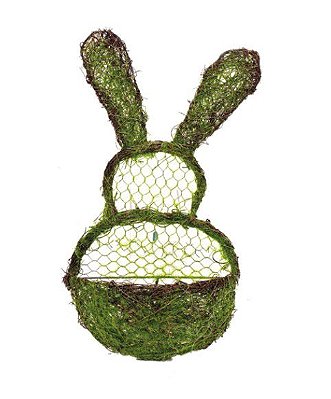 Coelho Decorativo de Metal e Musgo com Cesto na Frente 35x20x5cm - Coleção Rustic - Ref 1826158 Cromus