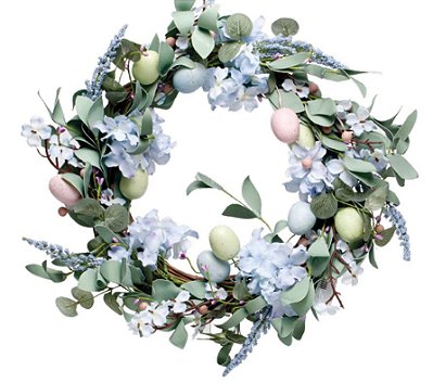 Guirlanda Decorativa de Páscoa Flores e Ovos Azul 40x40cm - Coleção Fondant - Ref 1825060 Cromus