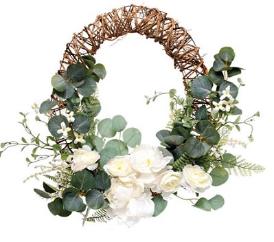 Guirlanda Decorativa Oval de Páscoa com Hortênsias e Eucaliptos 50x40cm - Coleção Fondant - Ref 1825020 Cromus