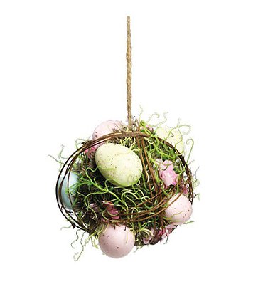 Bola Decorativa de Cipó com Ovos e Flores 15x17x17cm - Coleção Fondant - Ref 1820812 Cromus