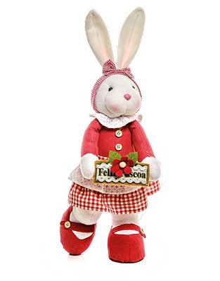 Coelha em Pé com Placa Feliz Páscoa com Pé pra Trás 40x14cm - Coleção Goiabinha - Ref 1822465 Cromus
