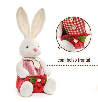 Coelho Sentado com Bolso na Frente e Gravata 22cm- Coleção Goiabinha - Ref 1822462 Páscoa Cromus