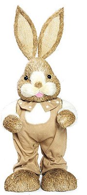 Coelho de Palha em Pé com Macacão Marrom 50x25cm - Coleção Amendoa - Ref 1820406 Cromus