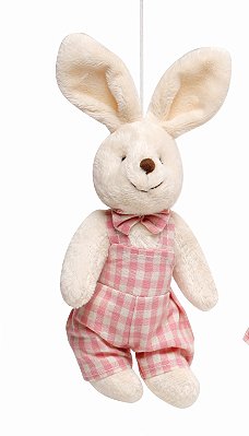 Mini Coelho de Pelúcia Roupa Xadrez Rosa 20cm - Ref 1826741MR Cromus