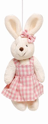 Mini Coelha de Pelúcia Roupa Xadrez Rosa 20cm - Ref 1826741FR Cromus