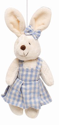 Mini Coelha de Pelúcia Roupa Xadrez Azul 20cm - Ref 1826741FA Cromus