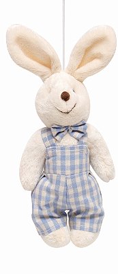 Mini Coelho de Pelúcia Roupa Xadrez Azul 20cm - Ref 1826741 Cromus