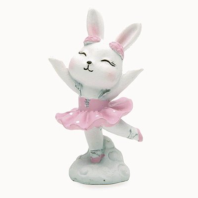 Coelha de Resina com Vestido Bailarina 10x6x5cm - Coleção Oetit Sweet - Ref 1014159 Cromus