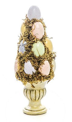 Mini Topiaria de Resina Ovos Coloridos e Musgo 18x7x7cm - Coleção Vintage Bunny - Ref 1822704 Cromus