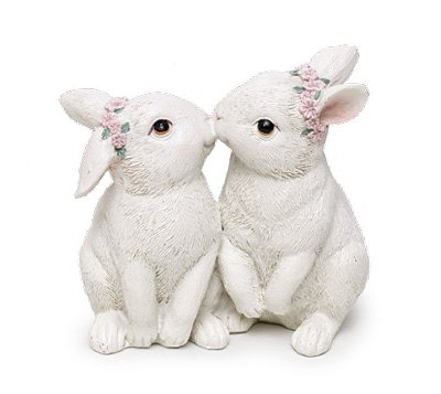 Casal de Coelhos de Resina se Beijando 10x10x5cm - Coleção Color Baby - Ref 1827127 Cromus