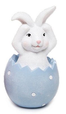 Coelho de Resina Dentro do Ovos Azul com Mão nas Orelhas 10x5x5cm - Coleção Cute Family - Ref 1827418A Cromus