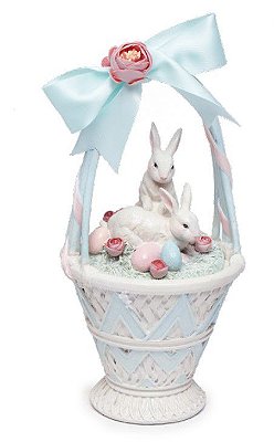 Cesta de Resina com Casal de Coelhos na Tampa 30x15x15cm - Coleção Sophi - Ref 1827133 Cromus