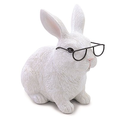 Coelho Decorativo de Resina Branco com Óculos 15x9x13cm - Coleção Petit Sweet - Ref 1018385 Cromus