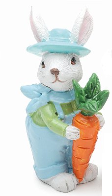 Mini Coelho de Resina Segurando Cenoura 9x3x4cm - Coleção Petit Sweet - Ref 1014162 Cromus