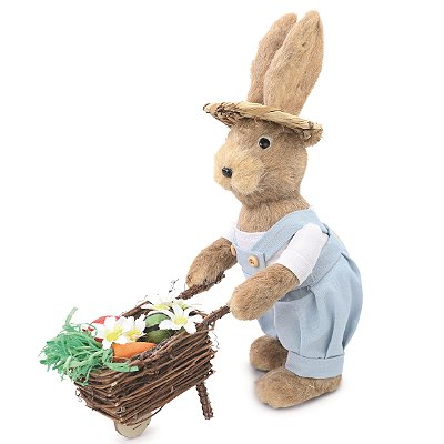 Coelho de Palha Agricultor Empurrando Carroça de Verduras 31x11x26cm - COleção Fazendinha - Ref 1015923 Cromus