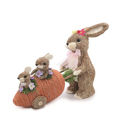 Coelha de Palha com Filhotes No Carrinho de Cenoura 33x37x17cm - Coleção Canelinha - Ref 1024232 Cromus