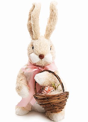 Coelha de Palha Italiana Segurando Cesta de Flores 25x11x17cm - Coleção Brisa - Ref 1012848 Cromus