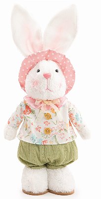 Coelha Decorativa de Pé com Chapéu e Blusa Florida 45x18x10cm - Coleção Framboesa - Ref 1024215F Cromus