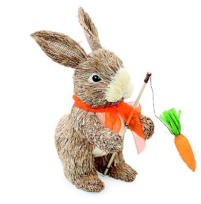 Coelho Decorativo de Palha com Vara de Pesca com Cenoura 21x10x18cm - Coleção Cannoli - Ref 1024440 Cromus