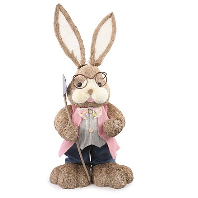 Coelho de Palha Gigante com Óculos Segurando Pá 92x43x29cm - Coleção Cannoli - Ref 1024418 Cromus