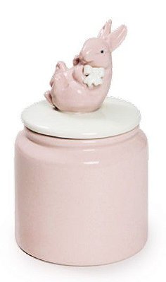 Pote de Cerâmica Liso com Tampa Hermética e Coelho Deitado 16x10x10cm - Coleção Drops - Ref 1820460 Cromus