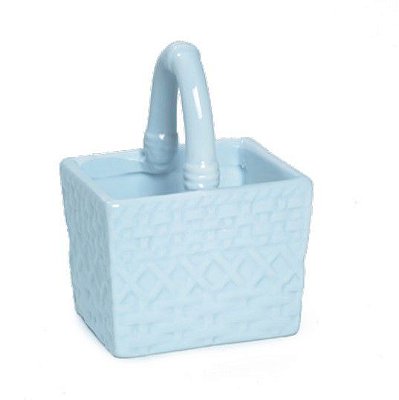 Cestinha de Cerâmica Retangular 12x9x7cm Azul - Coleção Fio de Ovos - Ref 1821250 Cromus