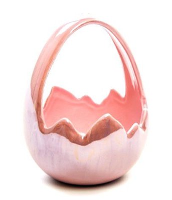 Cestinha de Cerâmica Formato Ovo com Alça 12x9x9cm - Coleção Perola - Ref 1823054 Cromus