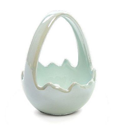 Cestinha de Cerâmica Formato Ovo com Alça 10x7x7cm - Coleção Perola - Ref 1823053 Cromus