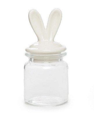Pote de Vidro com Tampa de Cerâmica Orelhas Coelho Branco 250Ml 12x5x5cm - Ref 1721260 Cromus