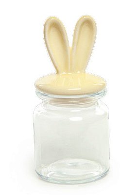 Pote de Vidro com Tampa de Cerâmica Orelhas Coelho Amarelo Claro 250Ml 12x5x5cm - Ref 1823979 Cromus